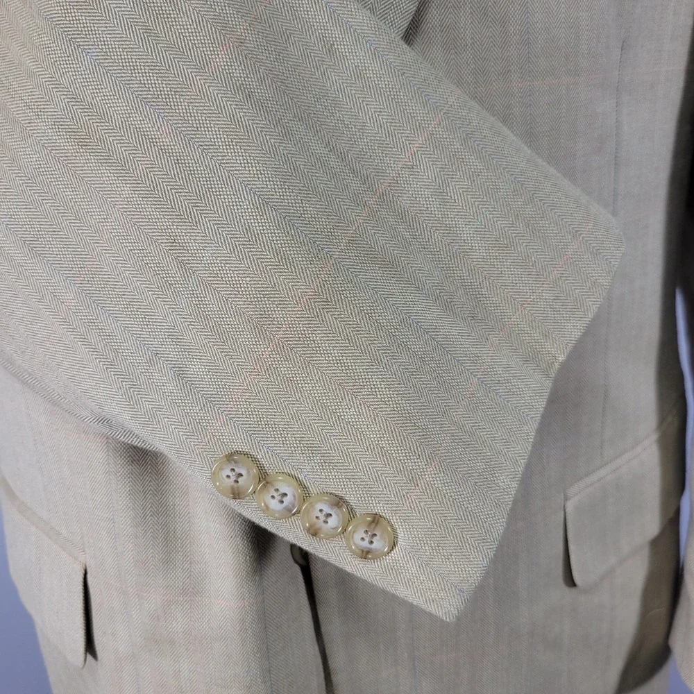 Bert Pulitzer Men's Sport Coat Blazer Two Button Beige Plaid Polyester Rayon 42S